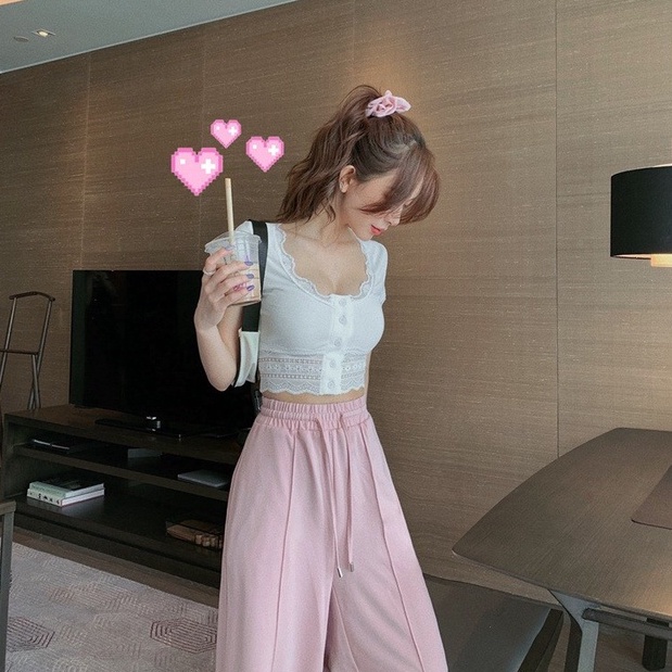 Porozi  Áo Thun Tay Ngắn Phối Ren Phong Cách Hàn Quốc