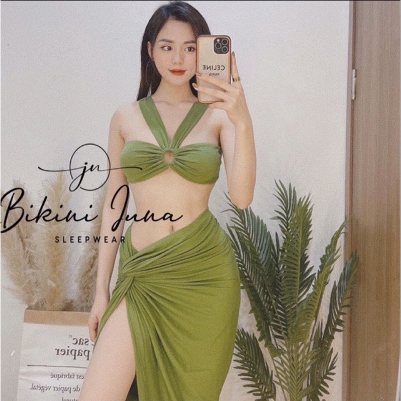 Set bikini nữ bộ bơi nữ set 3 món xanh bơ hoặc xanh rêu siêu sang chảnh EVA S3MXB