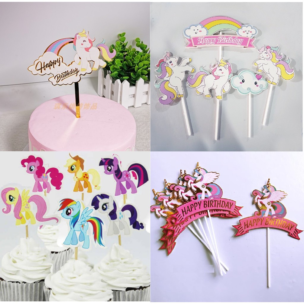 Set cắm, que cắm HPBD hình ngựa unicorn trang trí bánh kem, toppercake