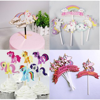 Set cắm, que cắm HPBD hình ngựa unicorn trang trí bánh kem, toppercake
