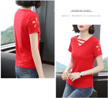 Áo Thun Tay Ngắn Cổ Chữ V Thời Trang Cho Phụ Nữ Trung Niên