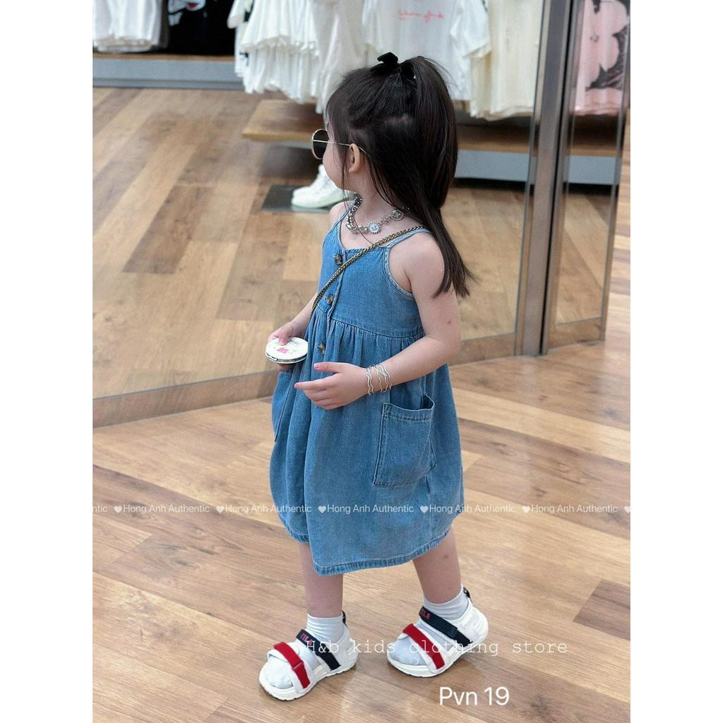 Váy cho bé gái , sét váy Jeans 2 dây kèm mũ thêu xịn sò cho bé gái 8-25kg