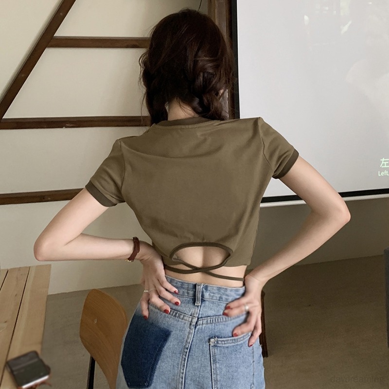 Áo Thun Croptop Tay Ngắn Cổ Tròn In Chữ Phong Cách Hàn Quốc Thời Trang Cho Nữ