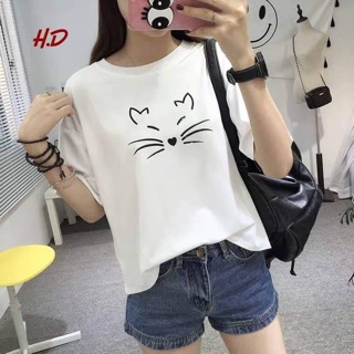Áo thun nữ mèo ria