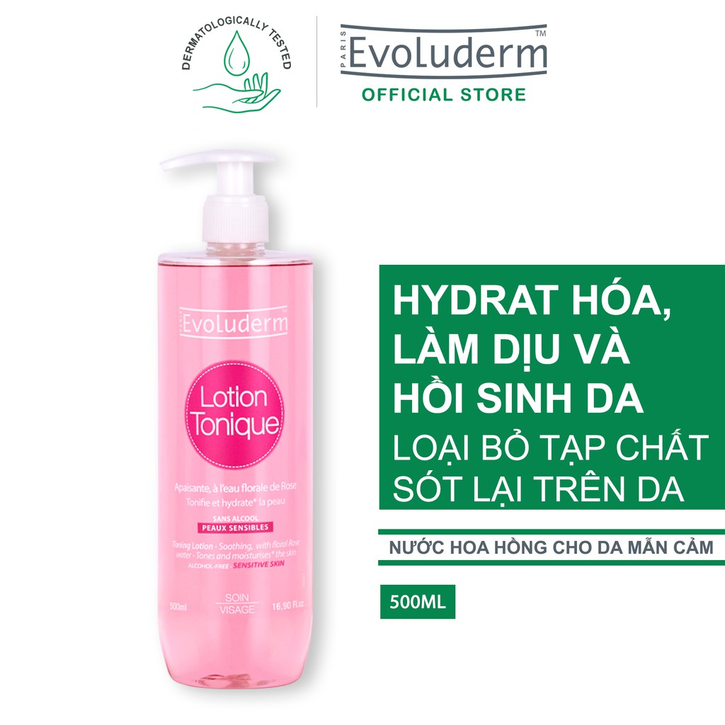 Nước hoa hồng Evoluderm Lotion Tonique dưỡng ẩm và làm sạch da dành cho da nhạy cảm 500ml