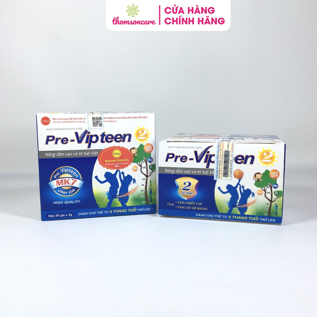 Pre Vipteen 2 bổ sung canxi cho trẻ, tăng sức đề kháng cho bé - Hộp 20 gói - có tem tích điểm Previpteen