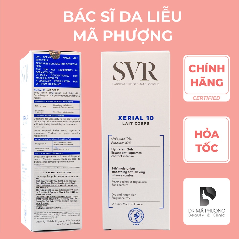 Sữa dưỡng thể và giữ ẩm SVR Xerial 10 Lait Corps cho da khô và rất khô dành cho mặt và toàn thân