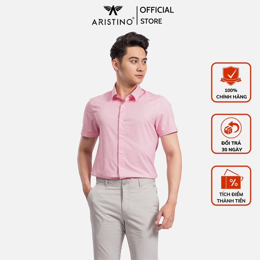 Áo sơ mi ngắn tay ARISTINO màu hồng họa tiết đường kẻ - ASS015S9