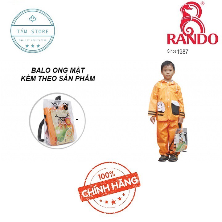 Áo mưa Rando trẻ em bộ ong mật  Size 4 : 1.2 – 1.3 m