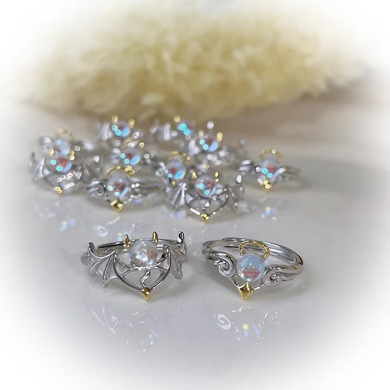 YEEZII Nhẫn bạc   hình thiên thần và ác quỷ thời trang cho nữ