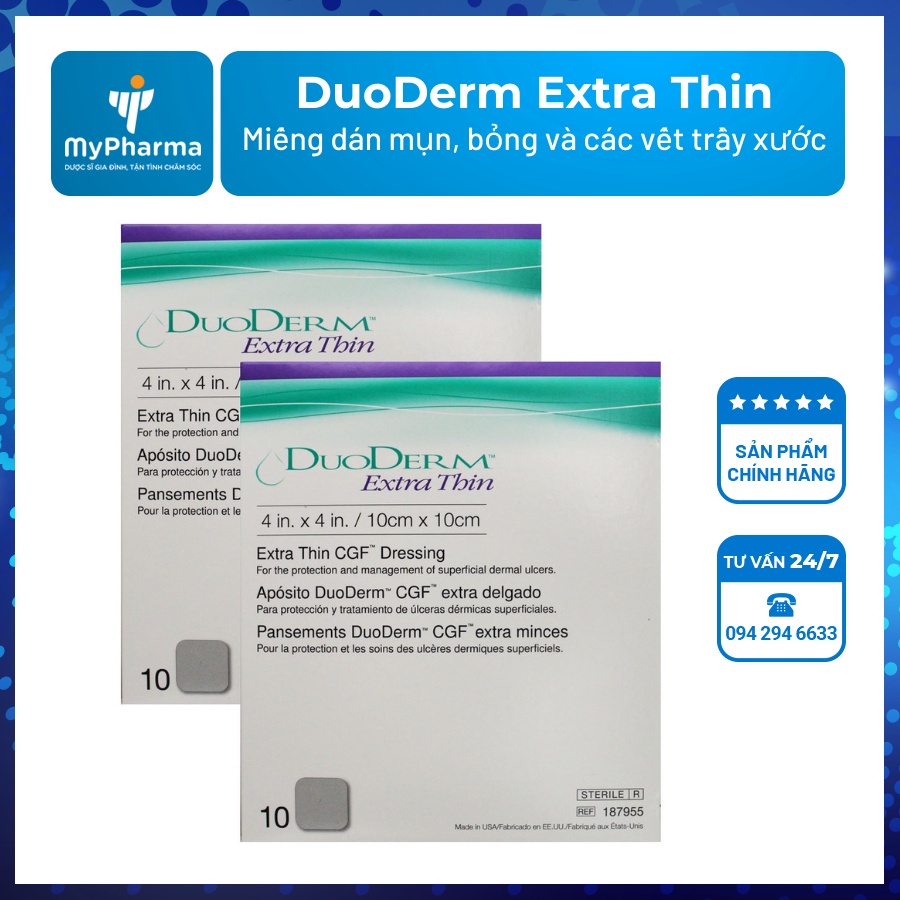 DuoDerm Extra Thin (10 x 10cm - Miếng dán mụn, bỏng và các vết trầy xước