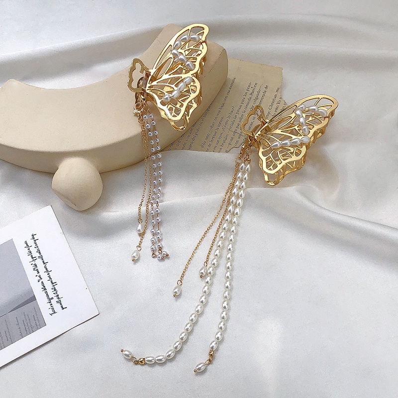 Kẹp Tóc Kim Loại Hình Cá Mập Đính Ngọc Trai Giả Phong Cách Hàn Quốc