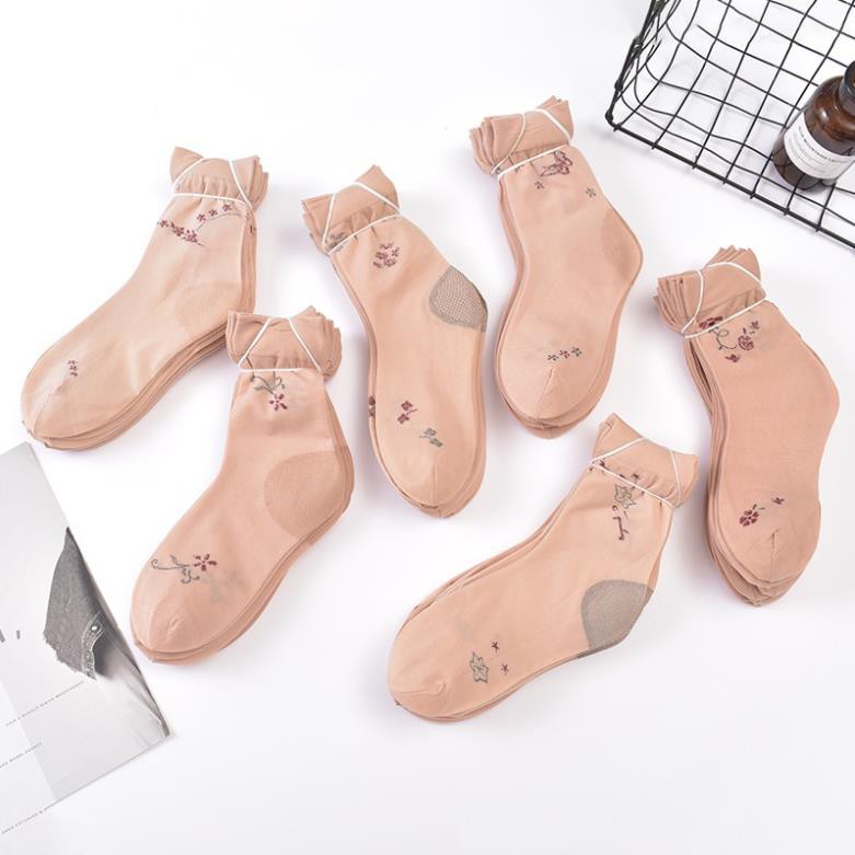 Tất vớ nữ KOLANO tất nữ cổ cao da chân họa tiết hoa co giãn đi giày búp bê, giày thể thao chạy bộ, yoga FAS-001325