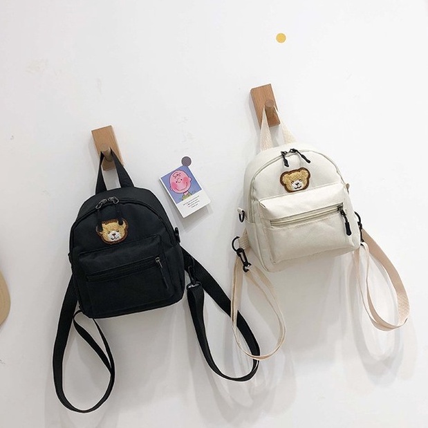 Ba Lô Vải Canvas Hình Gấu Hoạt Hình Đáng Yêu Cho Bé Đi Học/Du Lịch
