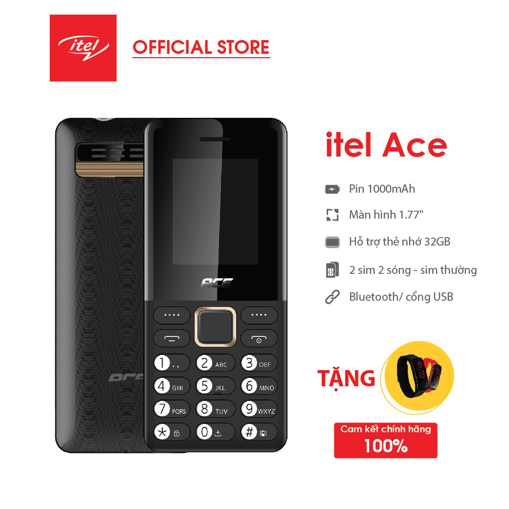 Điện thoại itel Ace - FM không dây, đèn pin cỡ lớn - Hàng chính hãng bảo hành 12 tháng