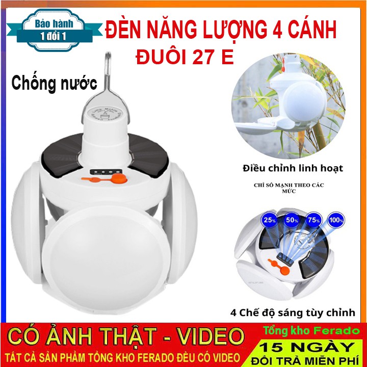 Đèn Led Năng Lượng Mặt Trời Tích Điện 40W, Đèn Năng Lượng Mặt Trời 4 Cánh Đuôi E27  Football UFO Lamp 4 Chế Độ Sáng