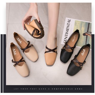 Giày búp bê quai chéo mũi vuông bệt BB-0165