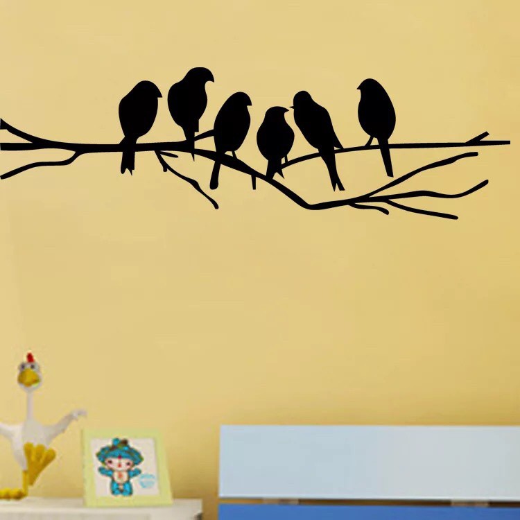 Decal trang trí tường cao cấp mẫu Con chim đen trên cành cây ( 11x38cm )