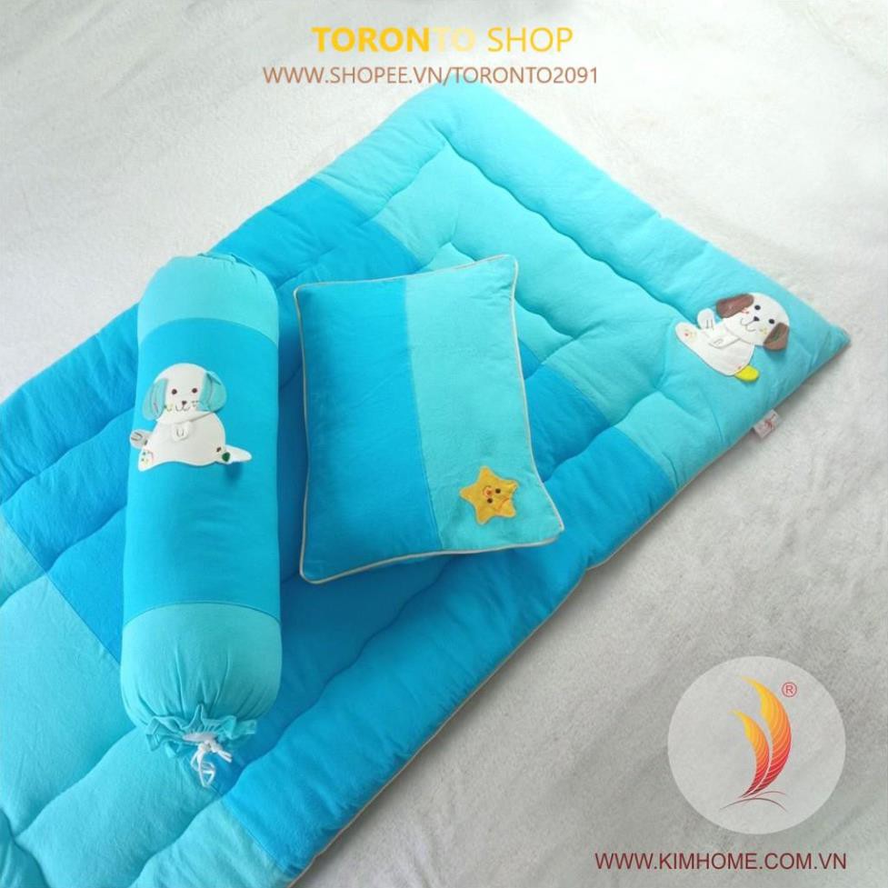 Bộ nệm gối cho bé đi nhà trẻ chất liệu cotton xốp chần gòn  thương hiệu Kim Home siêu dễ thương 70x120 cm