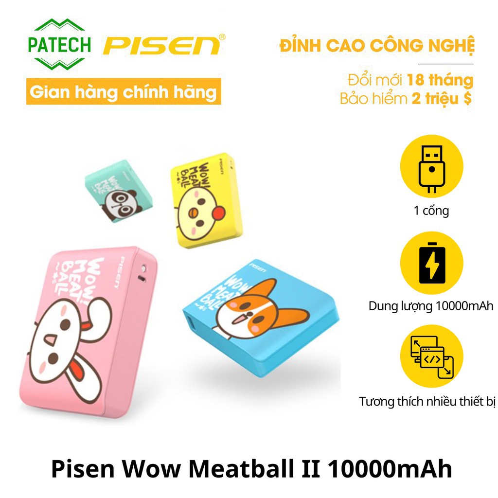 Pin sạc dự phòng Pisen Wow Meatball II 10000mAh - Hàng chính hãng