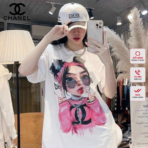 Áo Thun Nữ Chanel In Hình Cô Gái 4 Màu