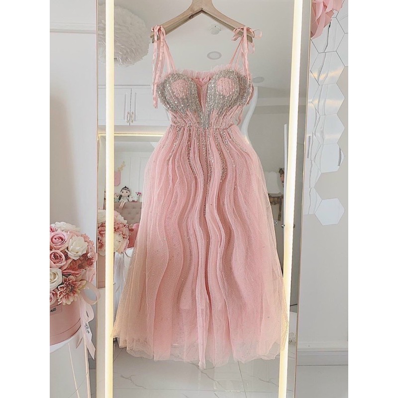Đầm dự tiệc 2 dây kết cườm TRIPBLE T DRESS -size M/L (kèm ảnh/video thật) MS331V