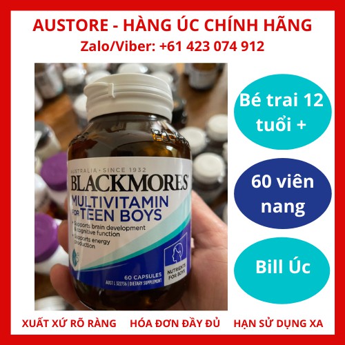 [Bill Úc, 60 viên nang, Date 8/2021] Blackmores Multivitamin for Teen Boys 60 Capsules - Vitamin tổng hợp cho bé trai