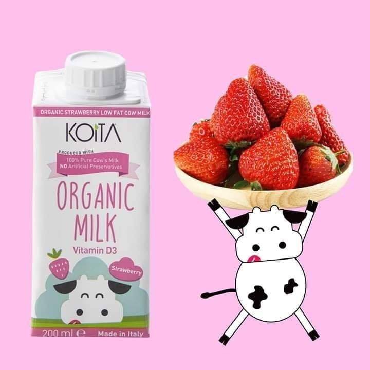 Sữa tươi hữu cơ vị dâu ít béo Koita 200ml