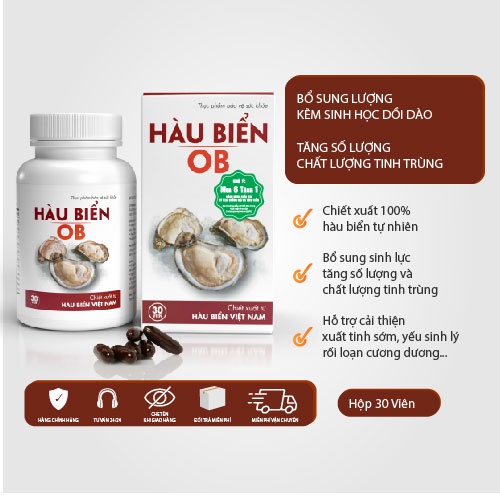 Chống xuất tinh sớm, tăng cường sinh lý nam Hàu biển ob, Oyster plus, Hộp 30v