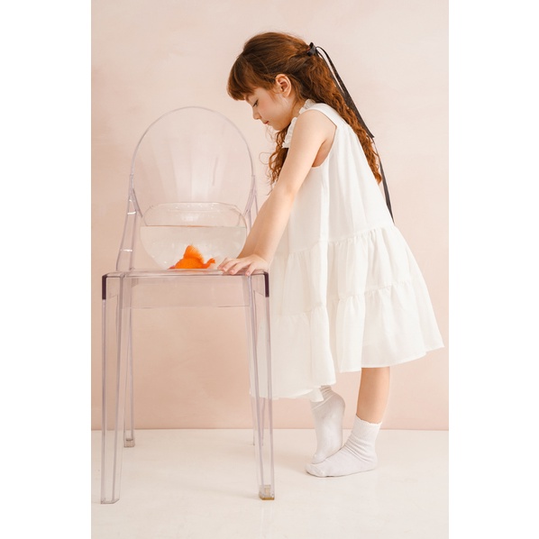 Đầm thiết kế cho bé CRABIE lụa khoét nách xinh xắn - Layla Dress - Trắng