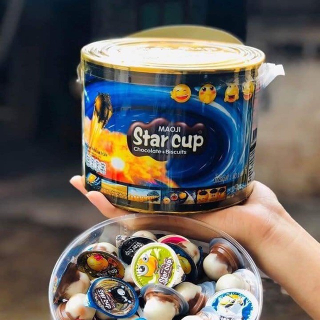 Hộp 100 cốc bánh chấm socola Star Cup Thái Lan 1Kg, bánh chocolate, sô cô la, bánh quy viên