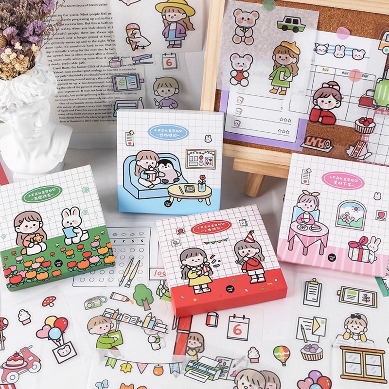 Hộp 60 Hình Dán Sticker Hoạt Hình Dễ Thương - GC63