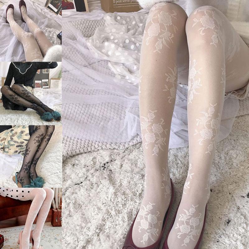 Xixi Quần Tất Lụa Phối Ren Họa Tiết Hoa Hồng Quyến Rũ Cho Nữ