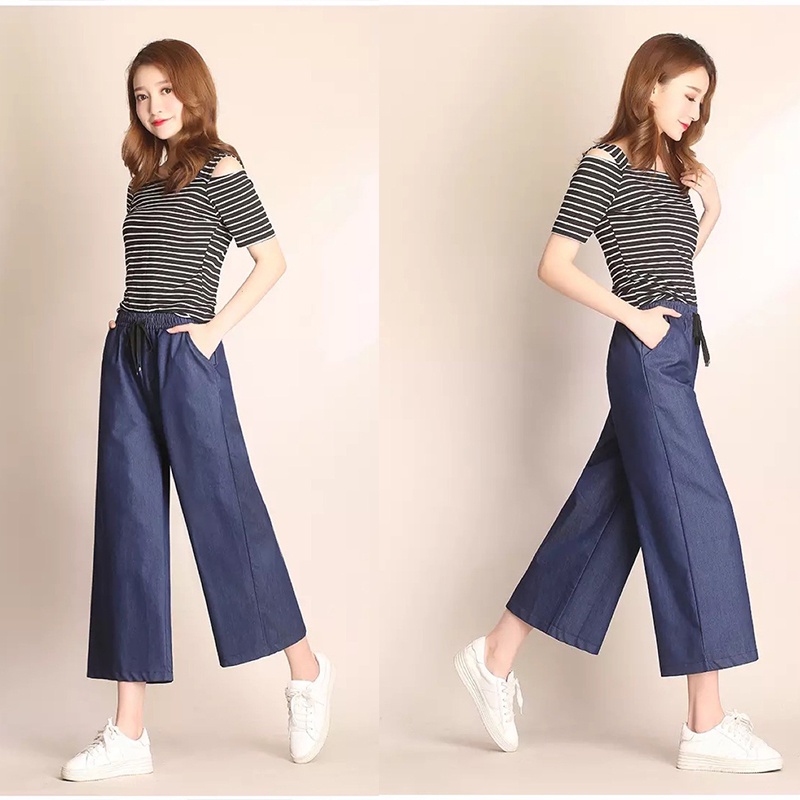 Quần jean lửng nữ ống rộng