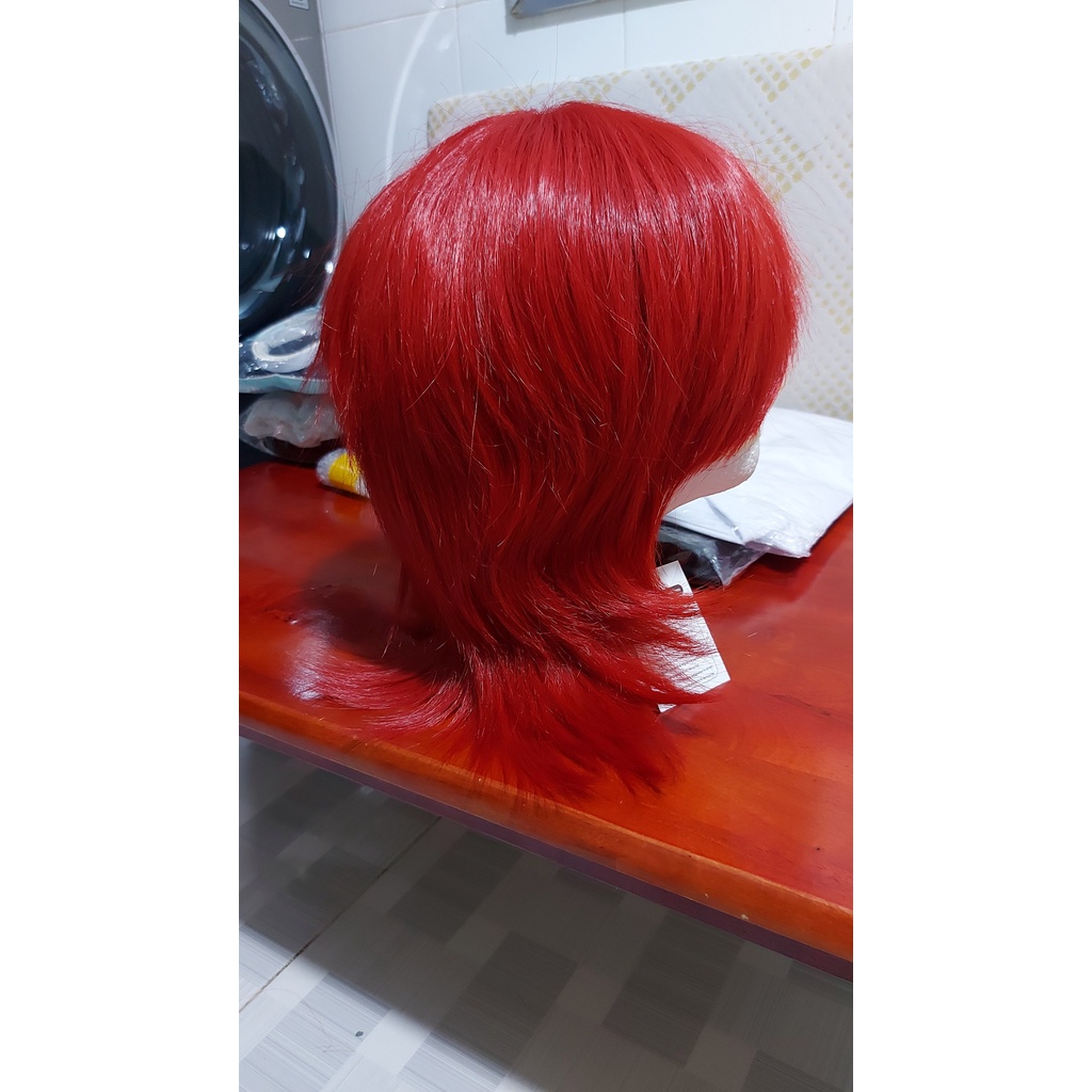Wig/tóc giả nam nữ cơ bản cosplay 37cm màu trắng bạc nâu đen vàng đỏ hồng xanh dương tím