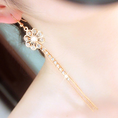 Cặp bông tai dáng dài thiết kế hình vòng quay đính đá quý nhân tạo phong cách sang trọng dành cho nữ