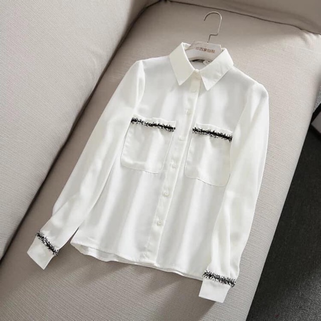 Áo Sơ Mi Lụa Viền dạ siêu đẹp freeship  ảnh thật fb