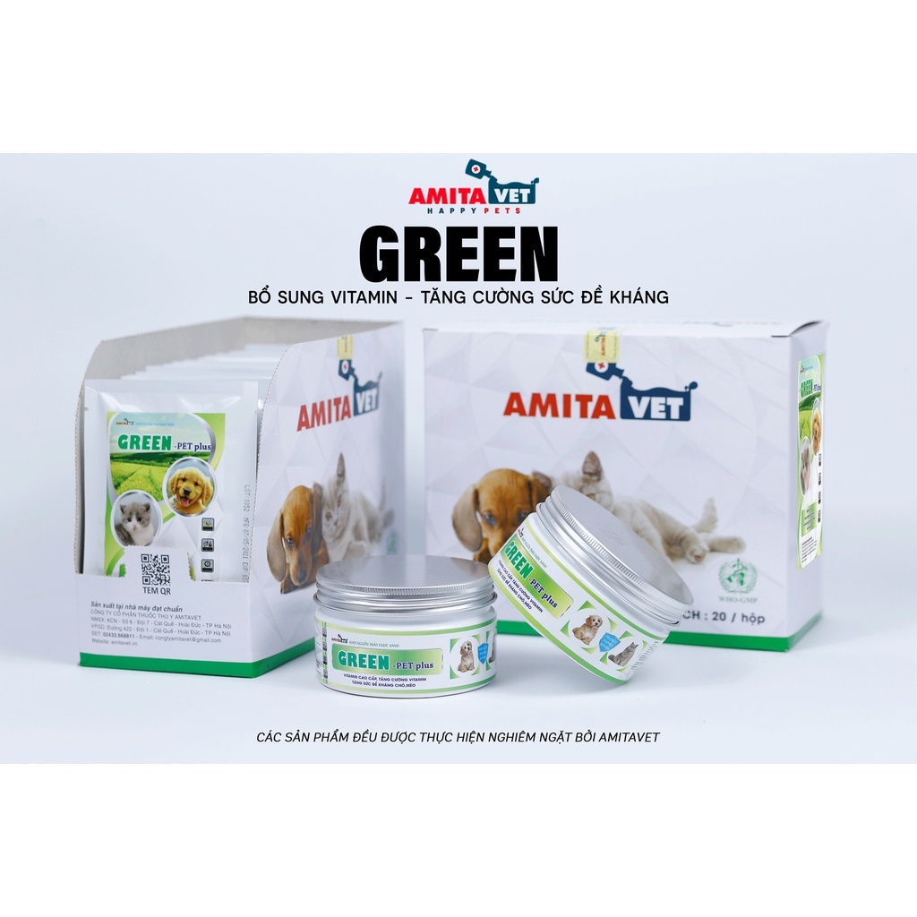 Vitamin cho chó mèo GREEN Pet-Plus 35g Từ AMITAVET giúp thú cưng tăng đề kháng bổ xung vitamin ăn ngon phát triển tốt