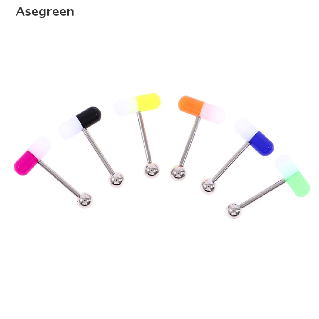 [Asegreen] Set 10 Khuyên Lưỡi Nhiều Màu Sắc Hình Viên Thuốc Chất Liệu Acrylic Phong Cách Punk