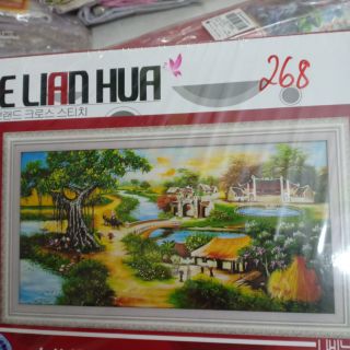 Tranh thêu chữ thập phong cảnh làng quê khổ lớn kt 226*122cm hình thật
