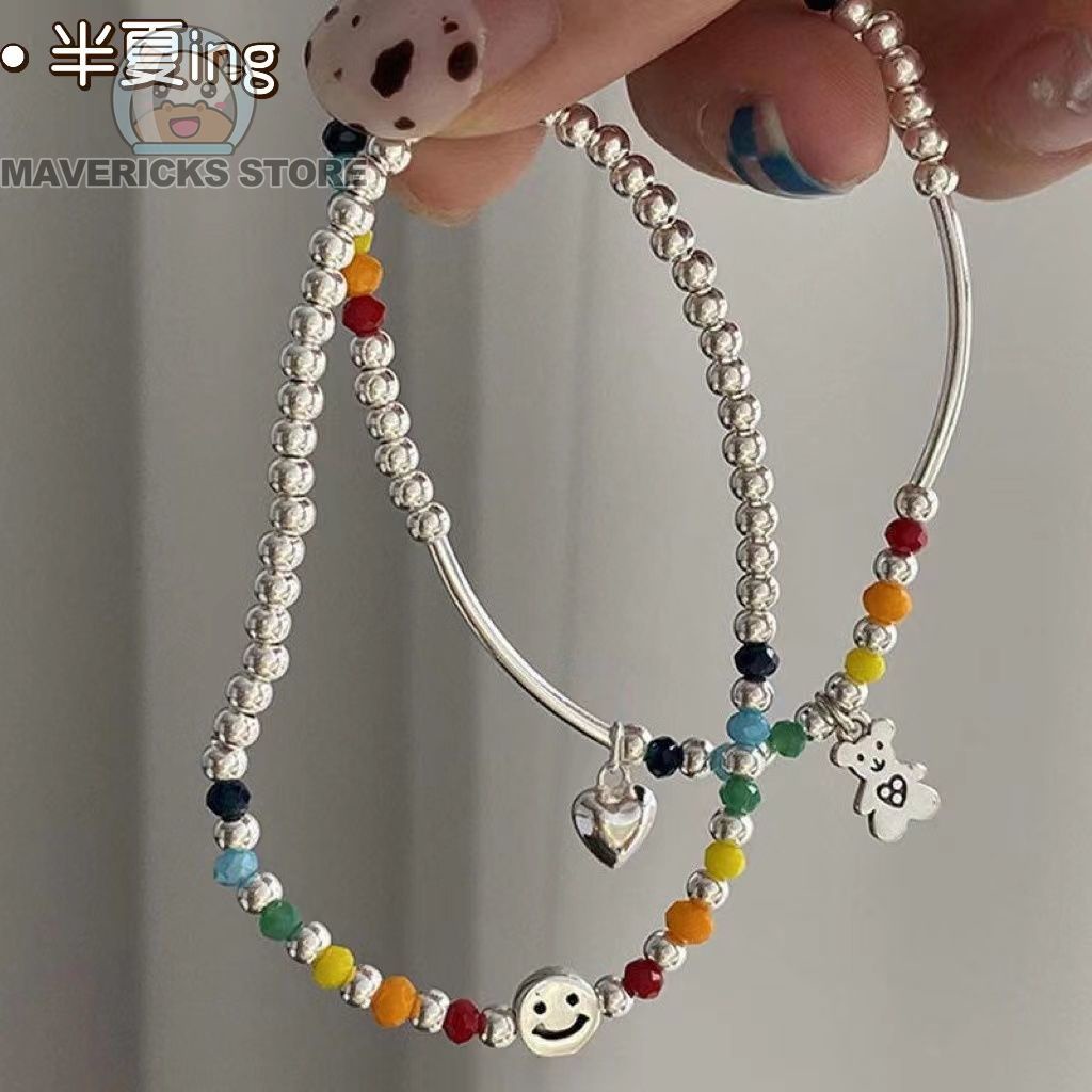 Vòng Tay Co Giãn Đính Mặt Cười/Gấu/Trái Tim/Cầu Vồng Kiểu Hàn Quốc Mới