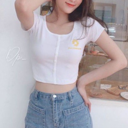 ÁO CROPTOP NÚT THÊU HOA L2-1, Áo crt thêu cúc siêu xinh Laca Store