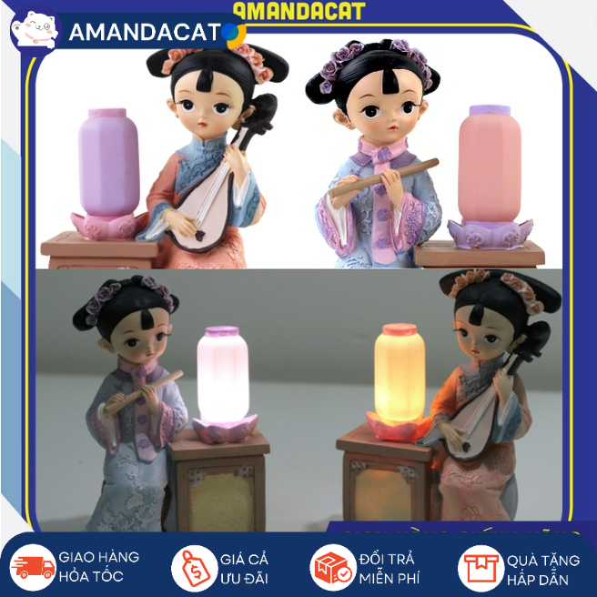 [Hàng sẵn] Đèn Trang Trí Hình Cung Nữ Thối Sáo Bên Lồng Đèn Tại Cung Điện Yisu, Đèn Ngủ, Đèn Decor, Tượng Mini Decor