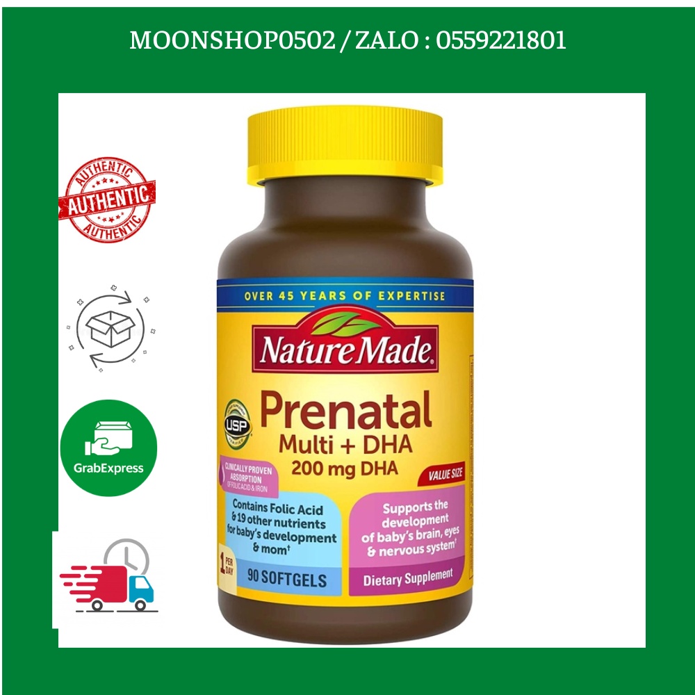 Vitamin tổng hợp cho mẹ bầu, prenatal 200ng , Nature Made Plrenatal + DHA 200mg ,Trước khi mang thai,Sau khi mang thai