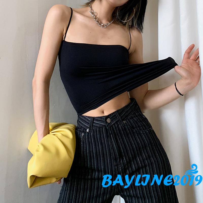 Áo Hai Dây Spaghetti Có Mút Đệm Ngực Màu Sắc Đơn Giản Cho Nữ