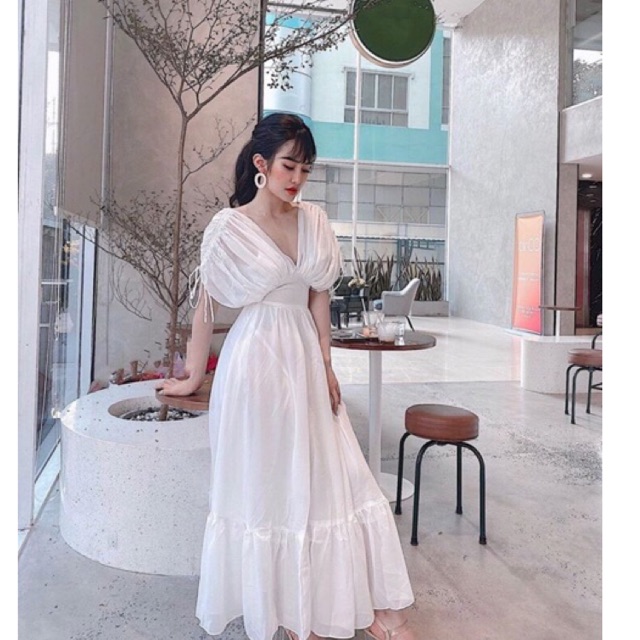 Đầm maxi voan đỏ-trắng(cònđỏ)