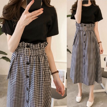 Set Áo Thun Ngắn Tay + Chân Váy Có size Lớn Thiết Kế Mới Thời Trang Mùa Hè Dành Cho Nữ