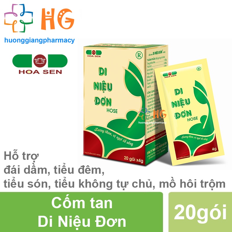 Cốm tan Di niệu đơn Hose liquid Giảm đái dầm tiểu đêm mồ hôi trộm tiểu són tiểu buốt cho bé hộp 20 gói