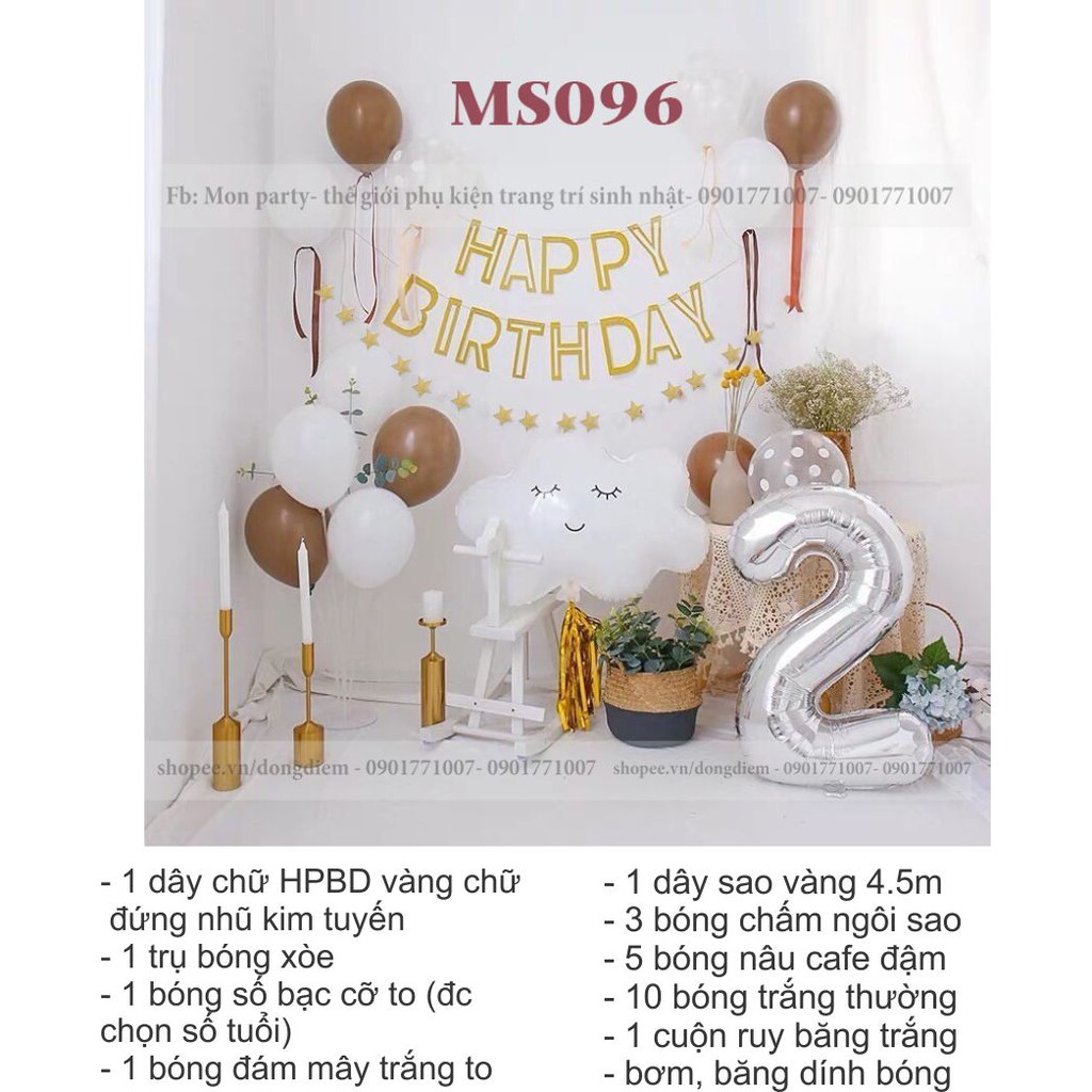 Trang trí sinh nhật đẹp Mon Party Set bóng sinh nhật, bóng bay sinh nhật tone vàng gold giá rẻ ảnh thật