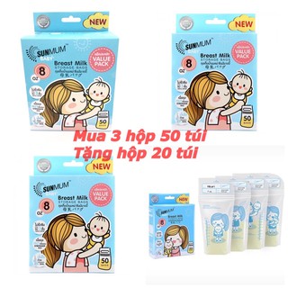 [Free Hộp 20] 3 Hộp Túi Trữ Sữa Sunmum 250ml